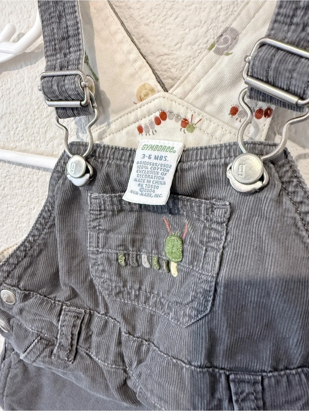Vintage Gymboree Caterpillar Corduroy Overalls 3-6M Gray Cottagecore Y2K Baby
